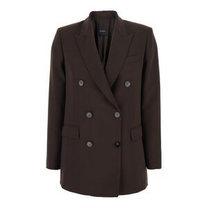 Plain Women Brown Double-Breasted Jacket With Peak Revers In Wool Blend Woman